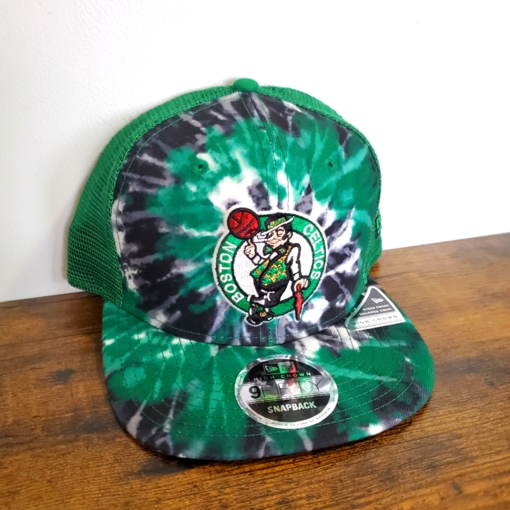 Boston Celtics New Era Green & White Tie Dye Trucker Mesh Snapback Hat